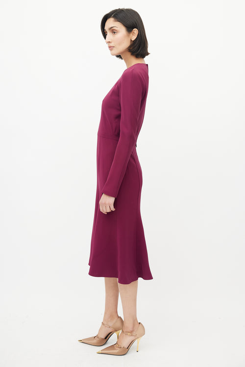 Gucci Burgundy Silk Long Sleeve Midi Dress