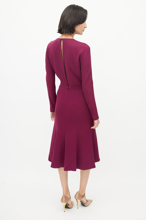 Gucci Burgundy Silk Long Sleeve Midi Dress