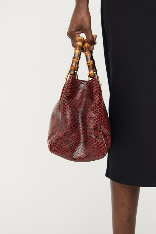 Gucci Burgundy Python Bamboo Shopper Bag