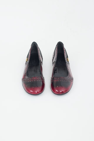 Gucci Burgundy 
Black Leather Brogue GG Ballet Flat