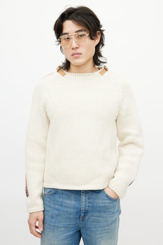 Gucci Cream 
Brown Belted Wool Knit Sweater