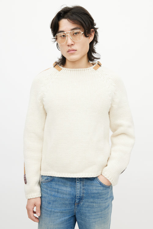 Gucci Cream 
Brown Belted Wool Knit Sweater