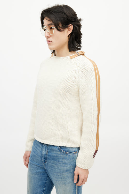 Gucci Cream 
Brown Belted Wool Knit Sweater