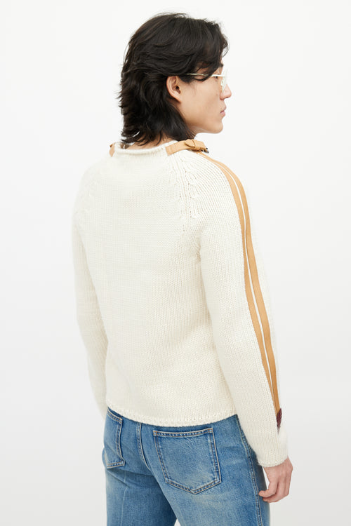 Gucci Cream 
Brown Belted Wool Knit Sweater