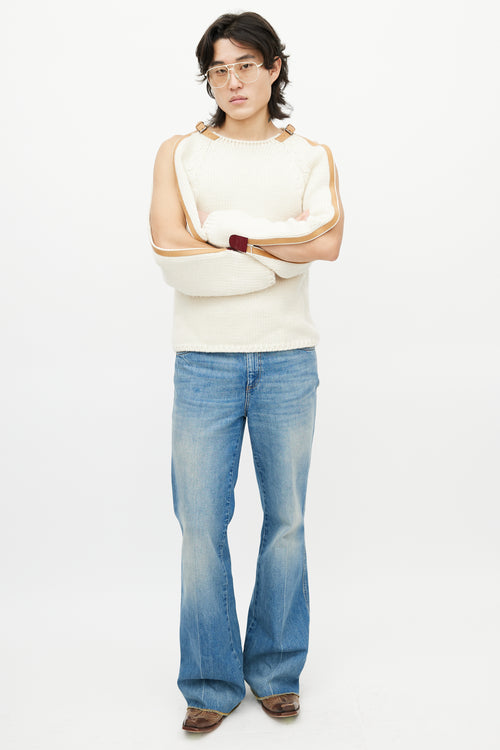 Gucci Cream 
Brown Belted Wool Knit Sweater