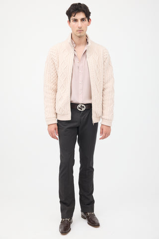 Gucci Cream Cable Knit 
Shearling Zip Sweater