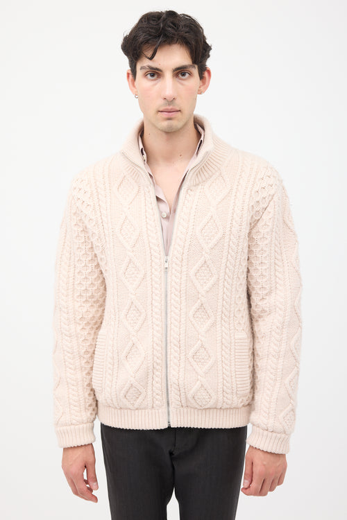 Gucci Cream Cable Knit 
Shearling Zip Sweater