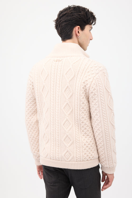 Gucci Cream Cable Knit 
Shearling Zip Sweater