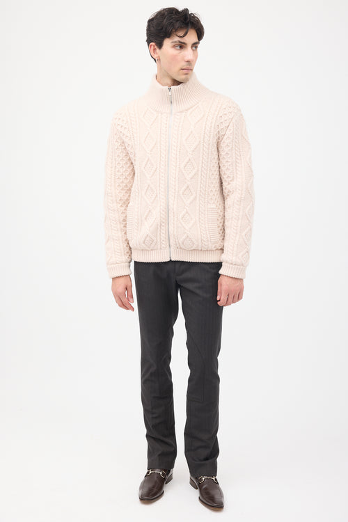 Gucci Cream Cable Knit 
Shearling Zip Sweater