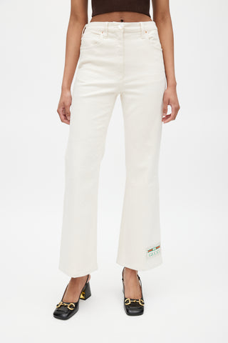 Gucci Cream Flare Patch Denim Jeans