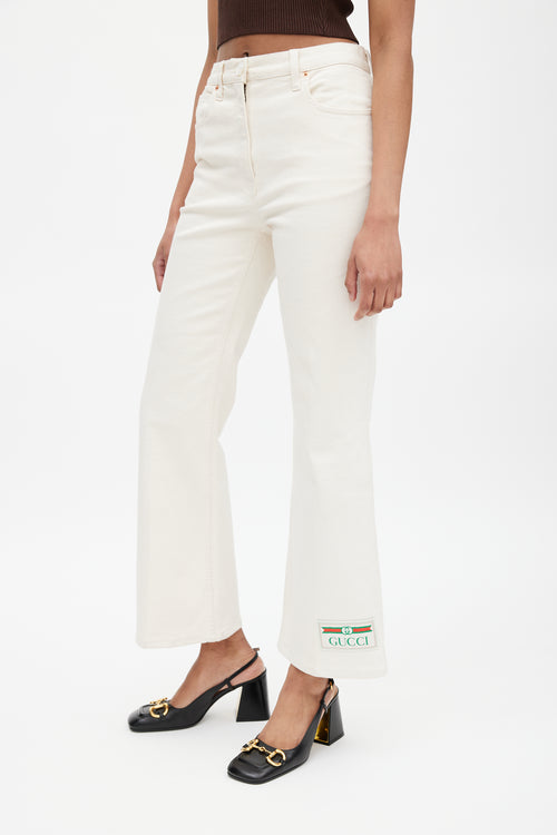 Gucci Cream Flare Patch Denim Jeans