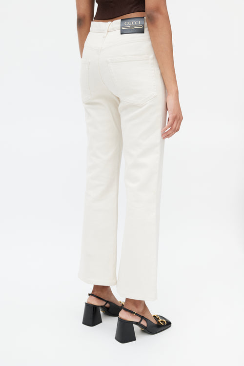 Gucci Cream Flare Patch Denim Jeans