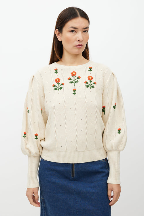 Gucci Cream 
Multicolour Floral Knit Sweater