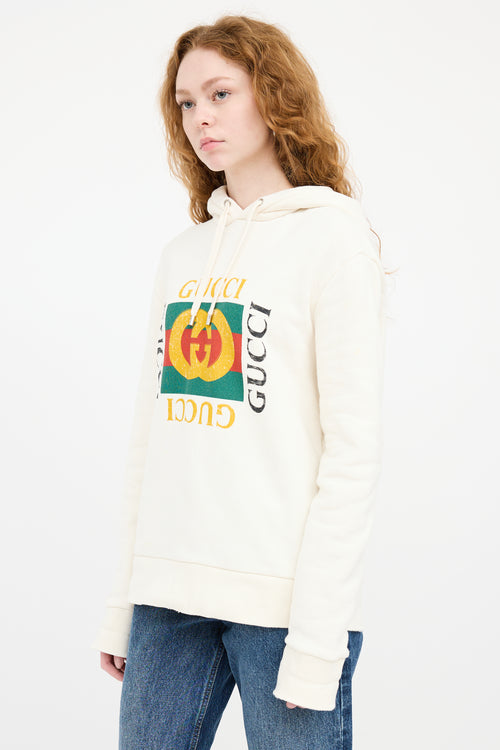 Gucci Cream 
Multicolour GG Logo Hoodie