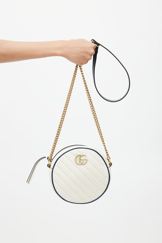 Gucci Cream 
Gold GG Marmont Torchon Round Bag