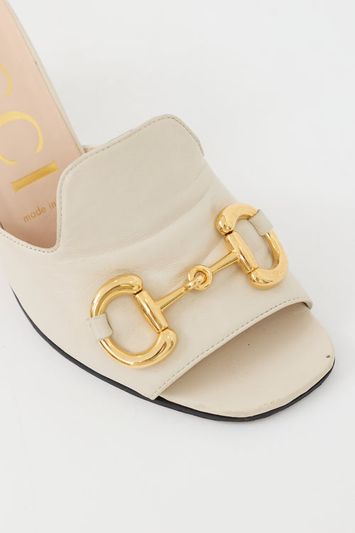 Cream 
Gold Hardware Block Heel Mule