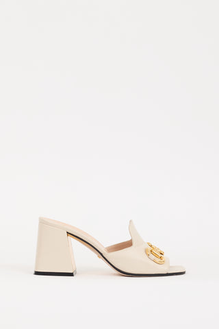 Gucci Cream 
Gold Hardware Block Heel Mule