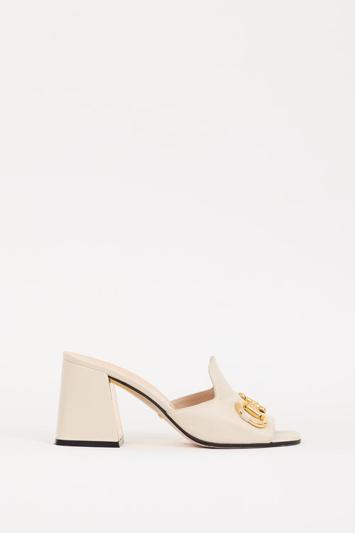 Gucci Cream 
Gold Hardware Block Heel Mule