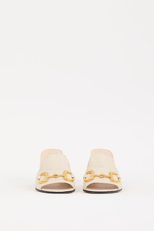 Gucci Cream 
Gold Hardware Block Heel Mule