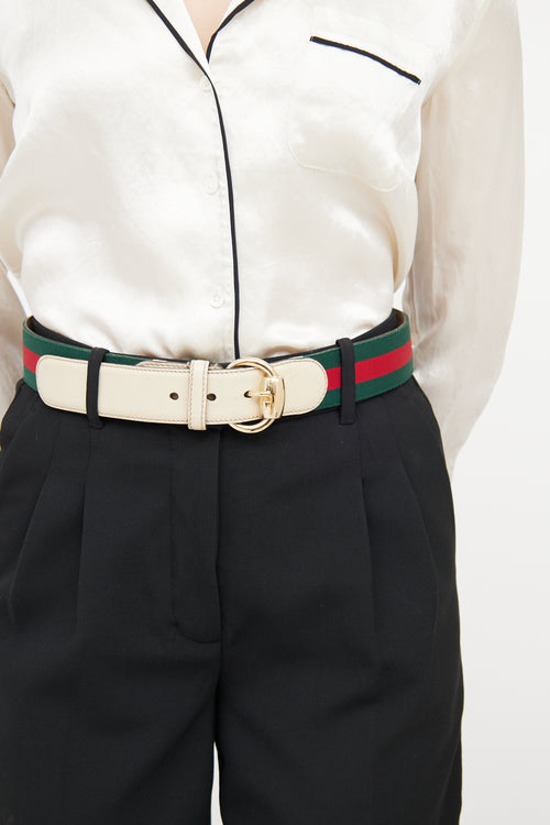 Gucci Cream 
Striped Webbing Horsebit Belt