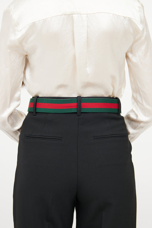 Gucci Cream 
Striped Webbing Horsebit Belt