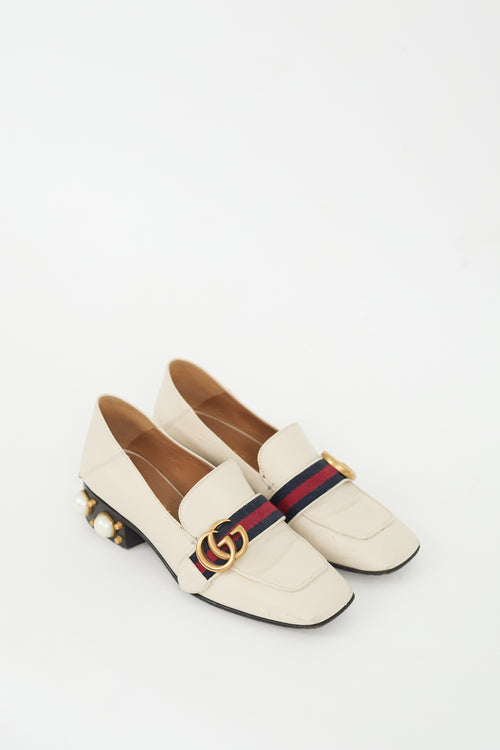 Gucci Cream Leather 
Pearl Peyton Loafer