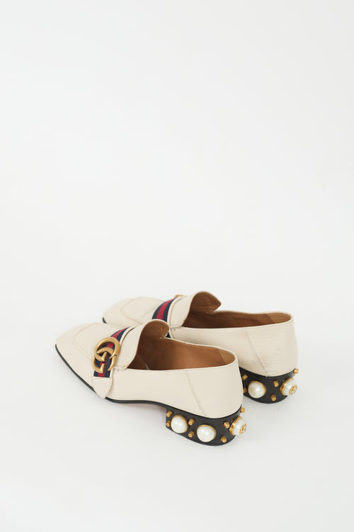 Gucci Cream Leather 
Pearl Peyton Loafer