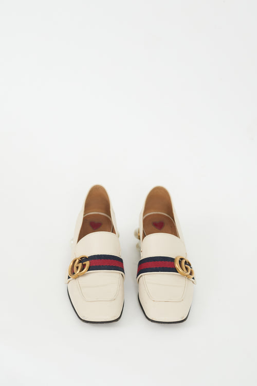 Gucci Cream Leather 
Pearl Peyton Loafer