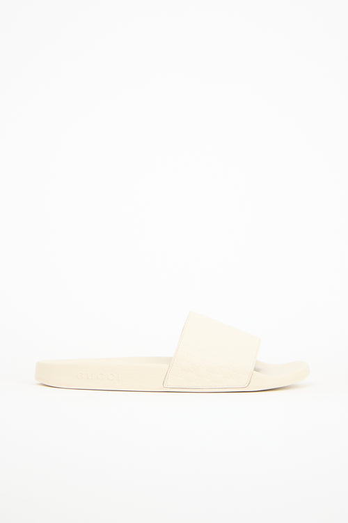 Gucci Cream Leather 
Rubber Microguccissima Slide