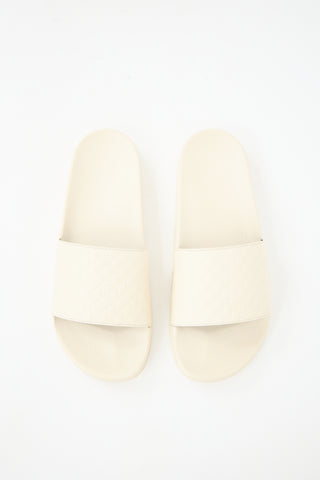 Gucci Cream Leather 
Rubber Microguccissima Slide