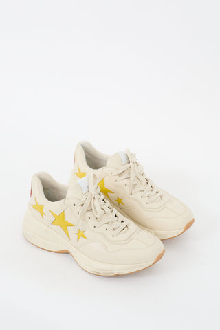 Gucci Beige 
Yellow Leather Rhyton Star Sneaker