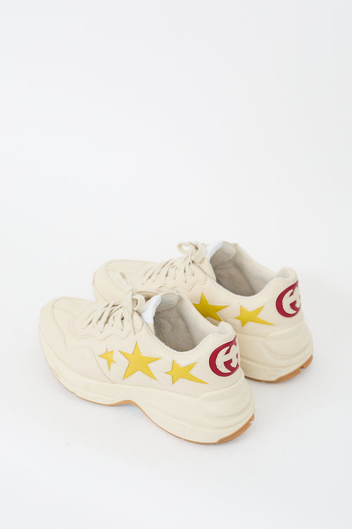 Gucci Beige 
Yellow Leather Rhyton Star Sneaker