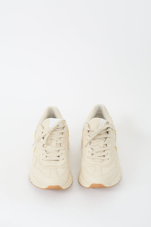 Gucci Beige 
Yellow Leather Rhyton Star Sneaker