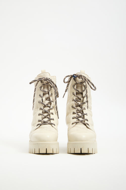 Gucci Cream Leather Monogram Combat Boot