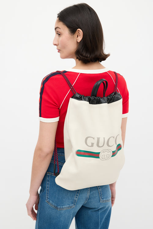 Gucci Cream 
Multi Leather Logo Drawstring Backpack