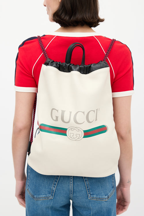 Gucci Cream 
Multi Leather Logo Drawstring Backpack