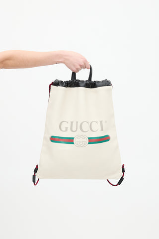 Gucci Cream 
Multi Leather Logo Drawstring Backpack