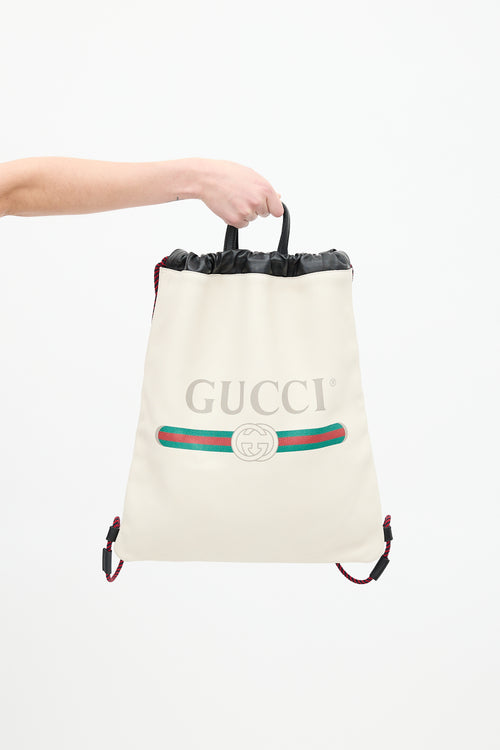 Gucci Cream 
Multi Leather Logo Drawstring Backpack