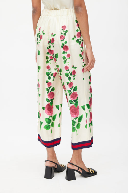 Gucci Cream 
Multi Silk Floral Web Cardigan 
Pant Set