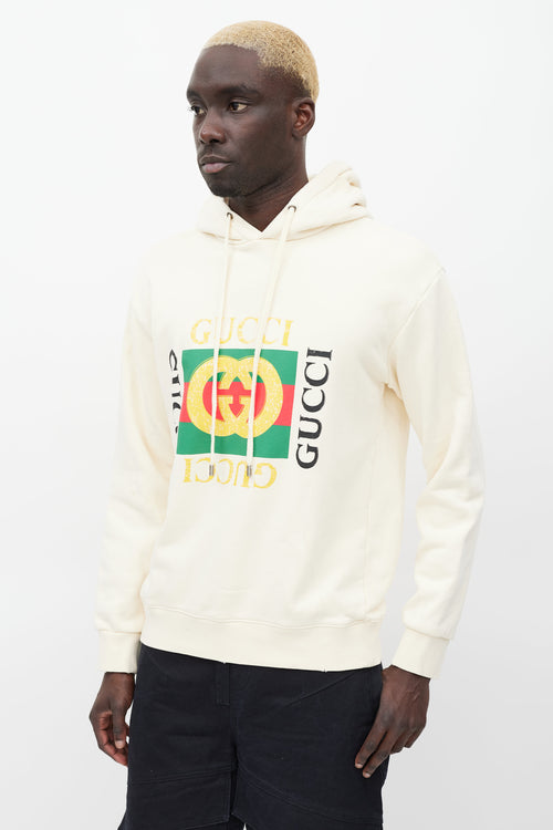 Gucci Cream 
Multicolour Box Logo Hoodie