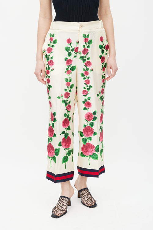 Gucci Cream 
Multicolour Floral Silk Trouser