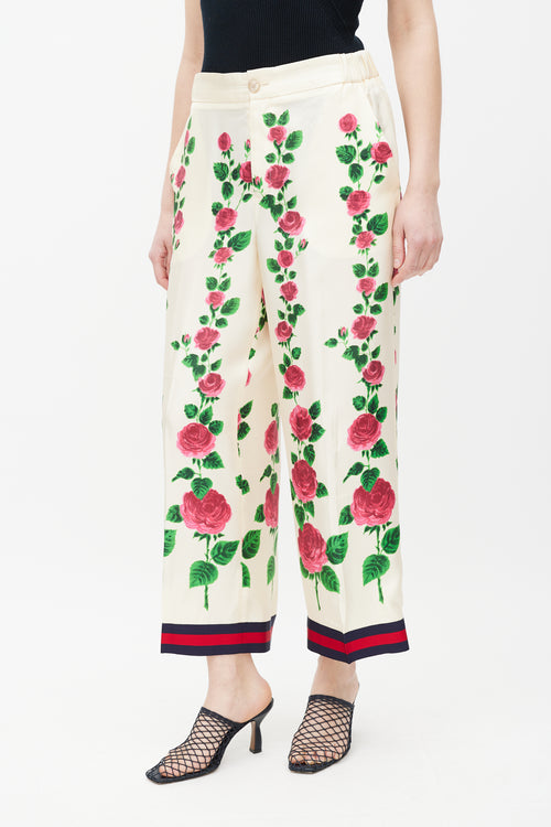 Gucci Cream 
Multicolour Floral Silk Trouser