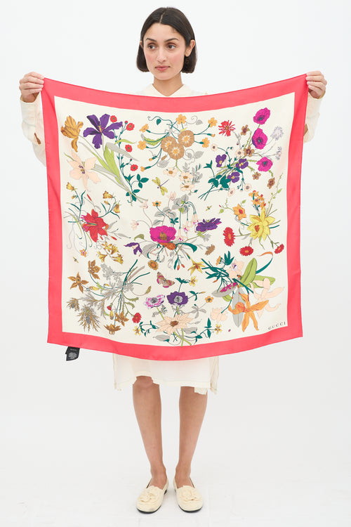 Gucci Cream 
Multicolour Silk Floral Scarf