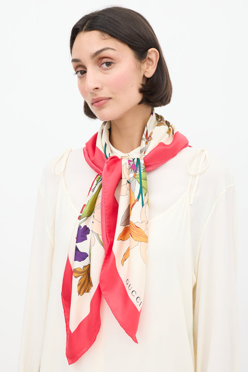 Gucci Cream 
Multicolour Silk Floral Scarf