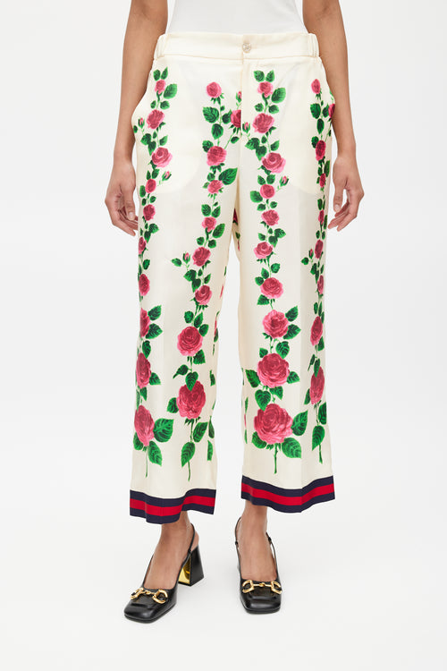 Gucci Cream 
Multicolour Silk Floral Trouser