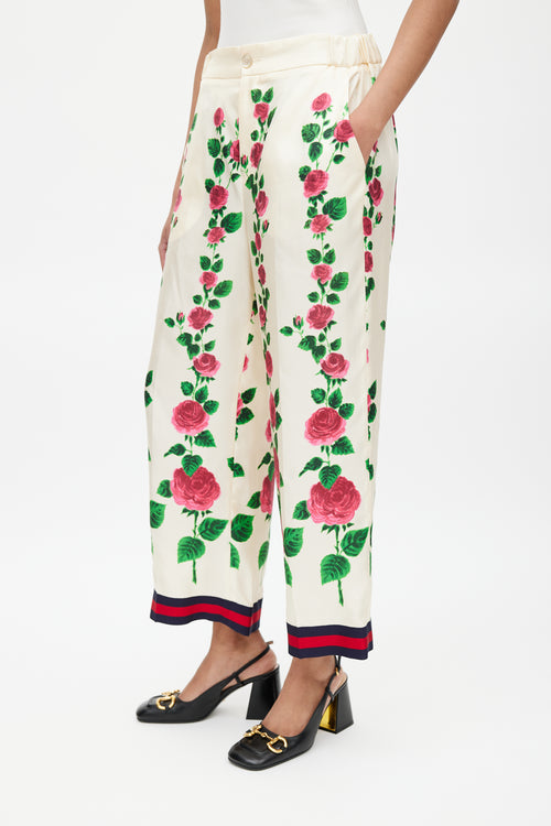 Gucci Cream 
Multicolour Silk Floral Trouser