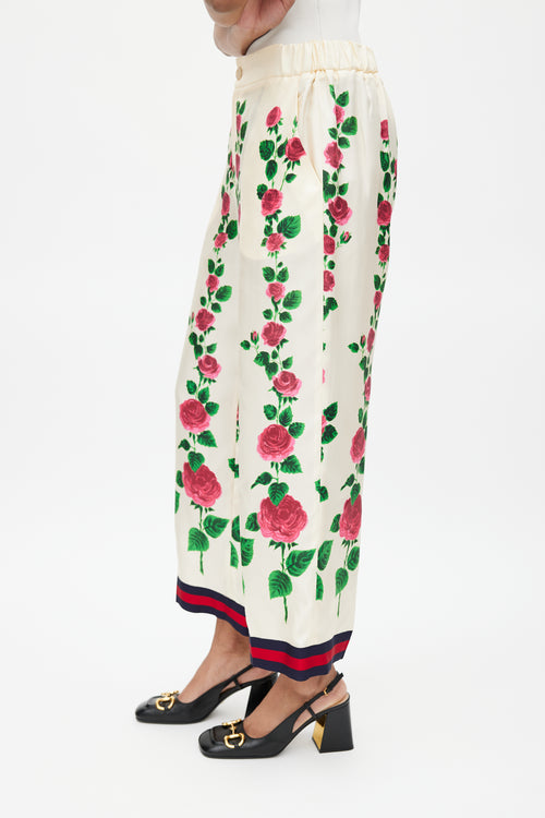 Gucci Cream 
Multicolour Silk Floral Trouser