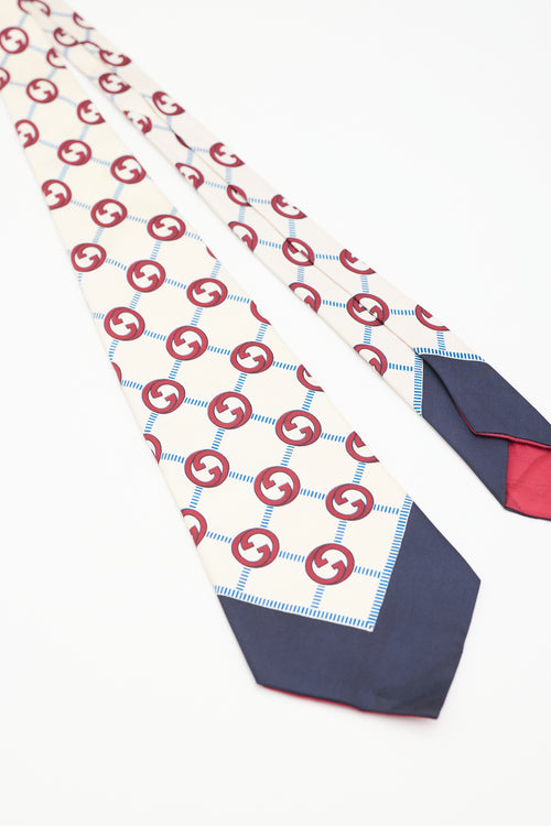 Gucci Cream 
Multicolour Silk Monogram Tie