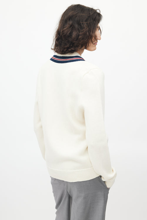 Gucci Cream 
Navy V-Neck Bee Sweater