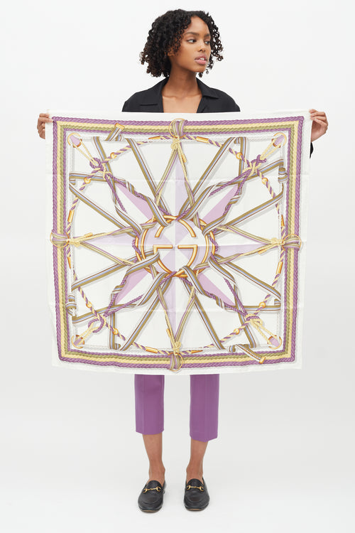 Gucci Cream 
Purple Silk Rope Scarf